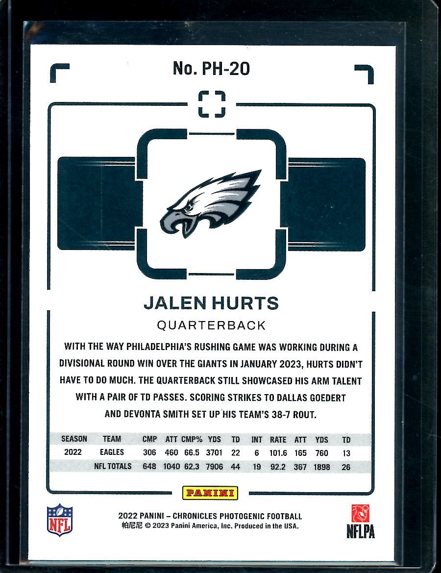 2022 Panini Chronicles Photogenic Jalen Hurts Black /25 Eagles