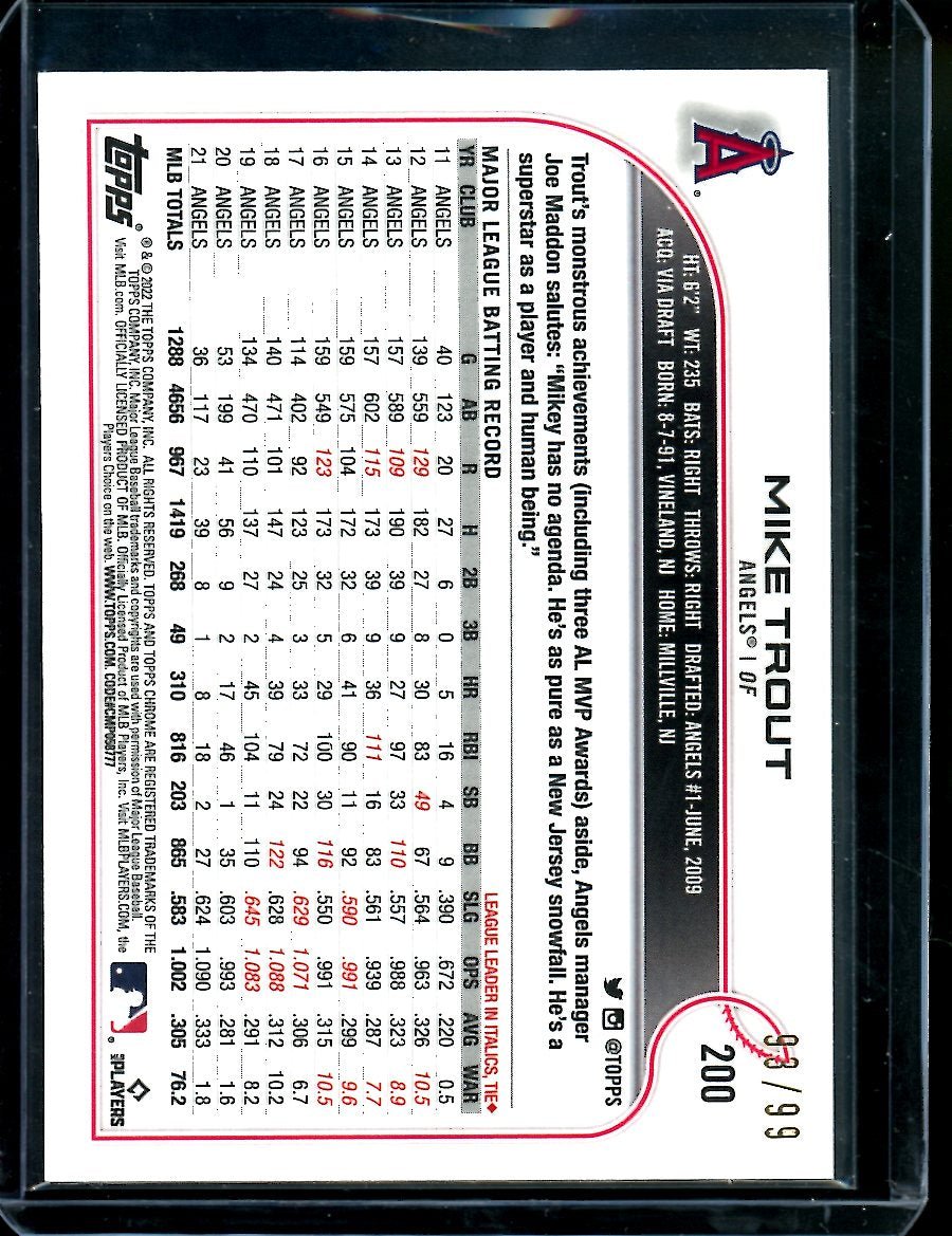 2022 Topps Chrome Ben Baller Mike Trout Green /99 Angels