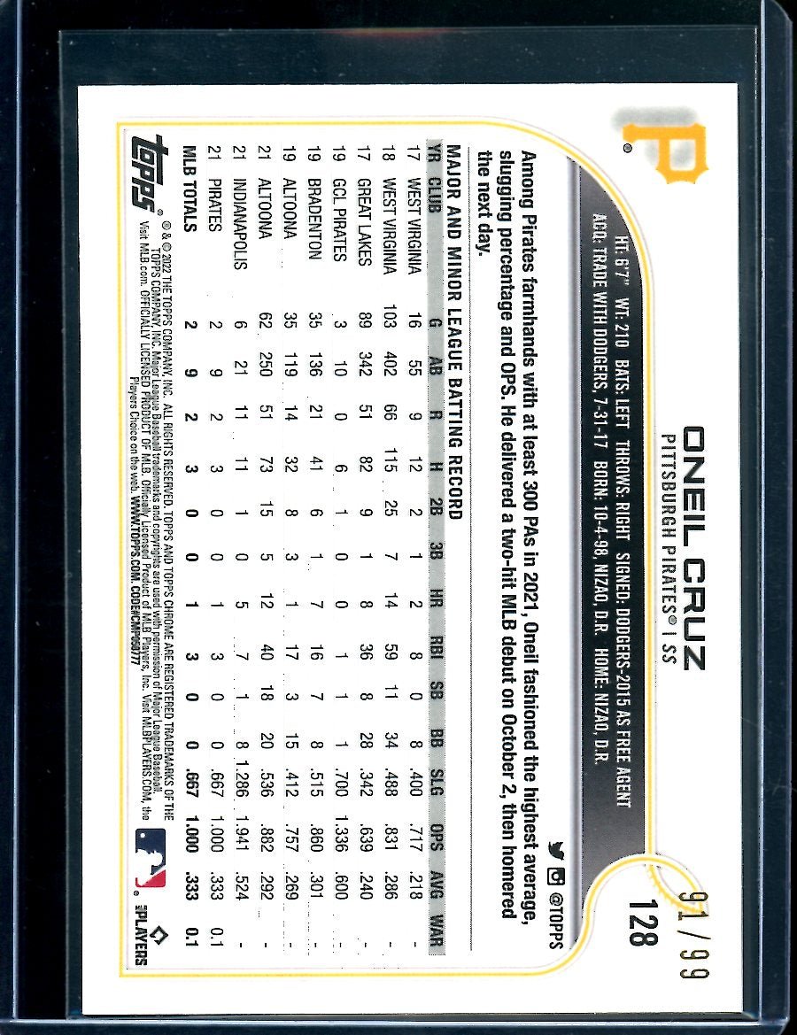 2022 Topps Chrome Ben Baller Oneil Cruz Rookie Green /99 Pirates