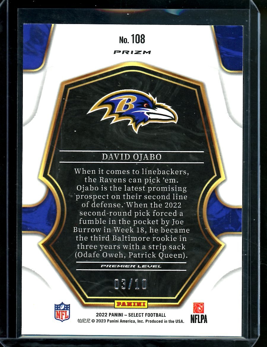 2022 Panini Select David Ojabo Rookie Gold Velocity /10 Ravens