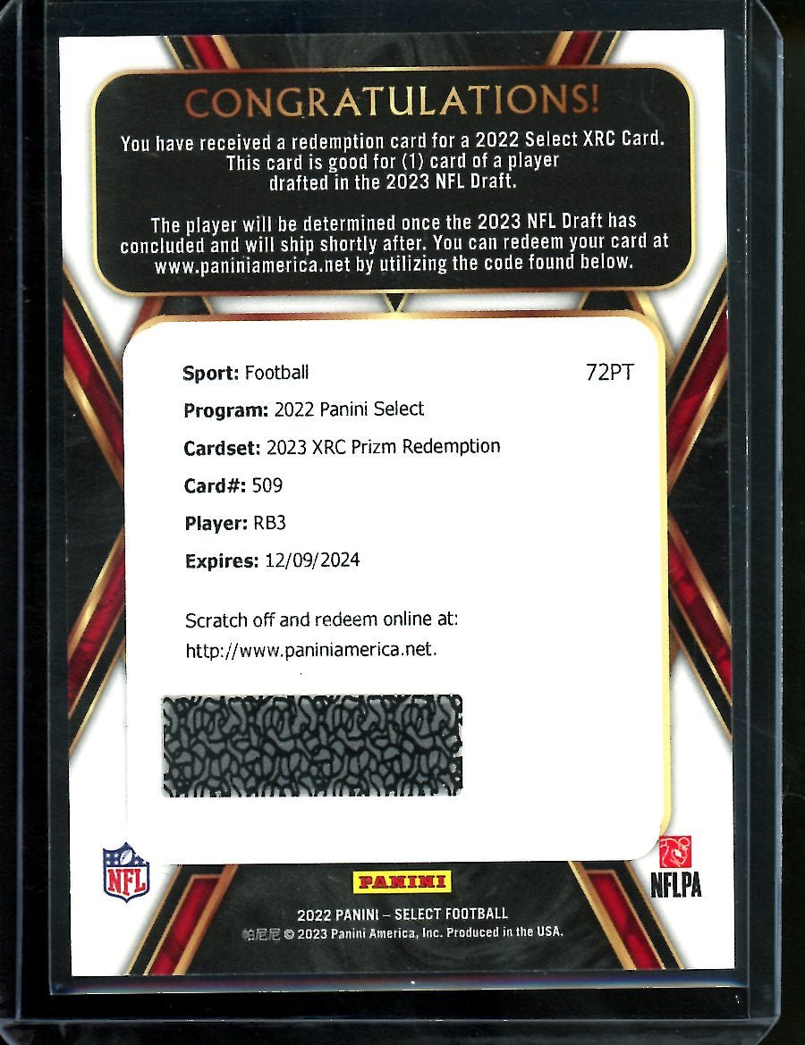 2022 Panini Select Zach Charbonnet Rookie XRC Redemption Seahawks
