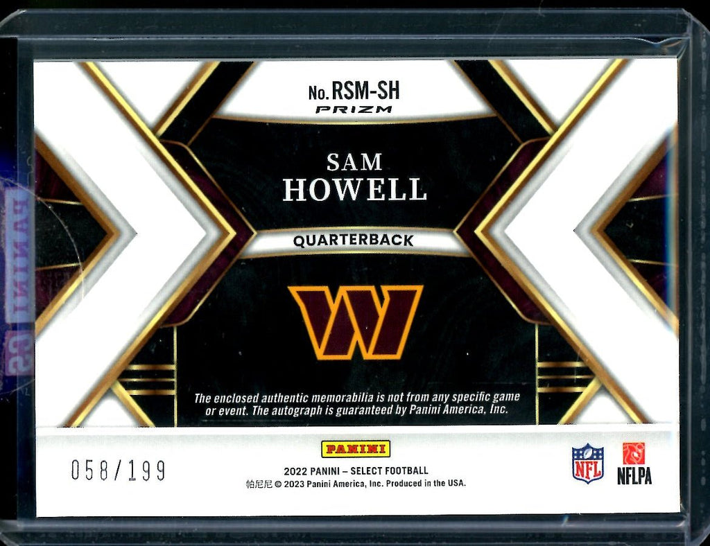 2022 Panini Select Sam Howell Rookie Auto RPA /199 Commanders