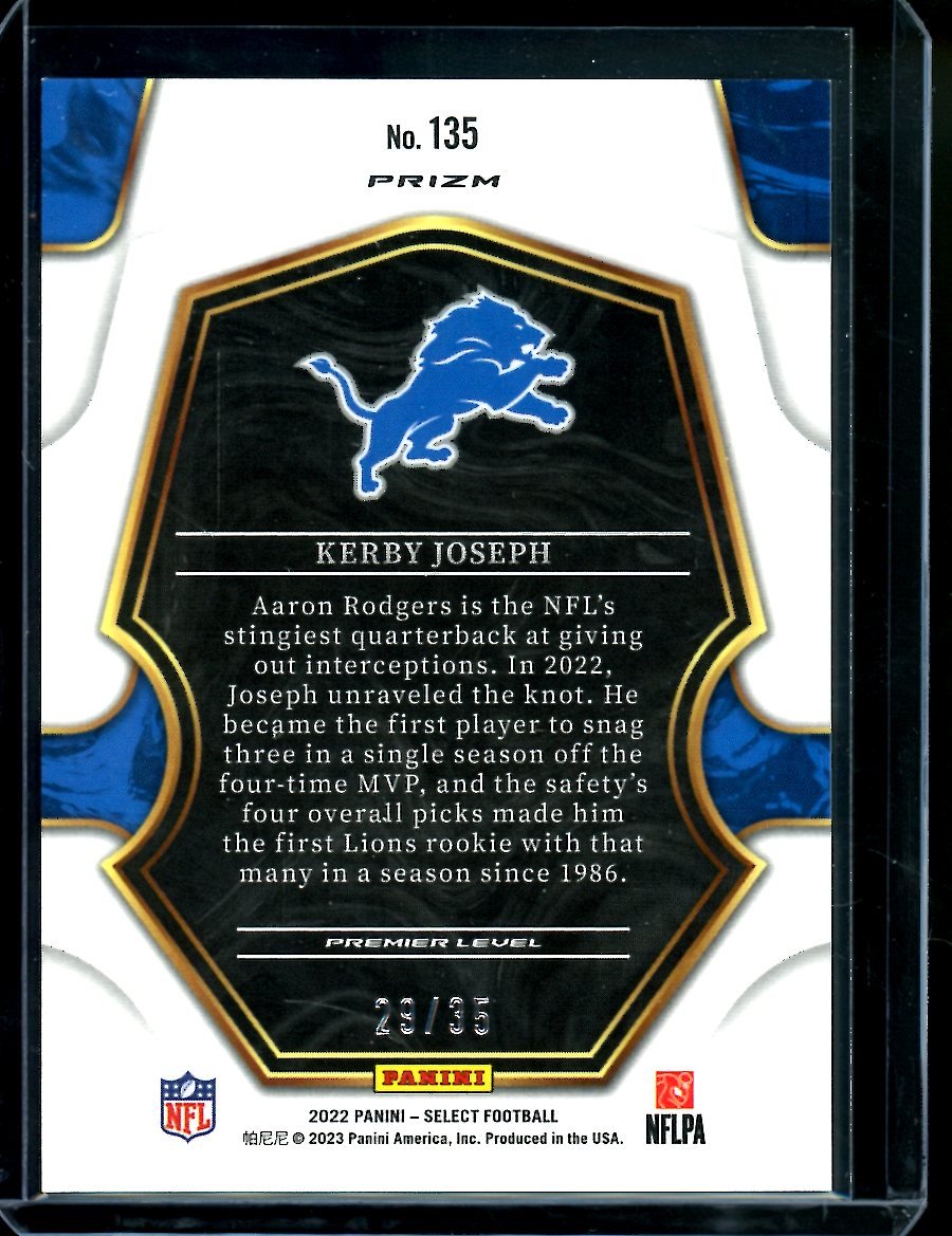 2022 Panini Select Kerby Joseph Rookie Concourse White /35 Lions
