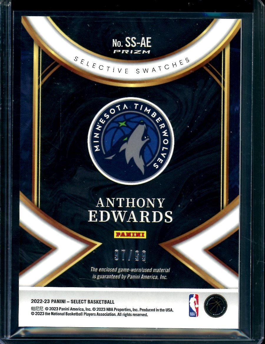2022/23 Panini Select Anthony Edwards Patch Purple /99 Timberwolves