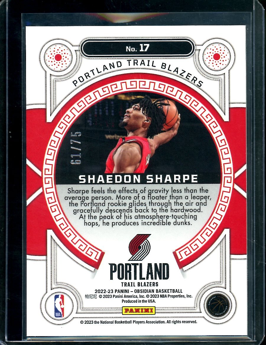 2022/23 Panini Obsidian Shaedon Sharpe Rookie Orbital /75 Trailblazers