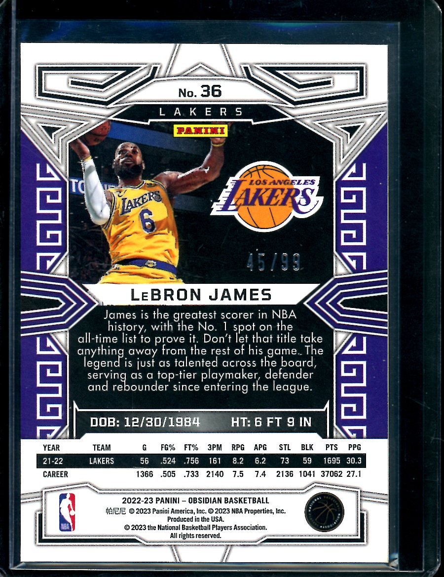2022/23 Panini Obsidian LeBron James /99 Lakers