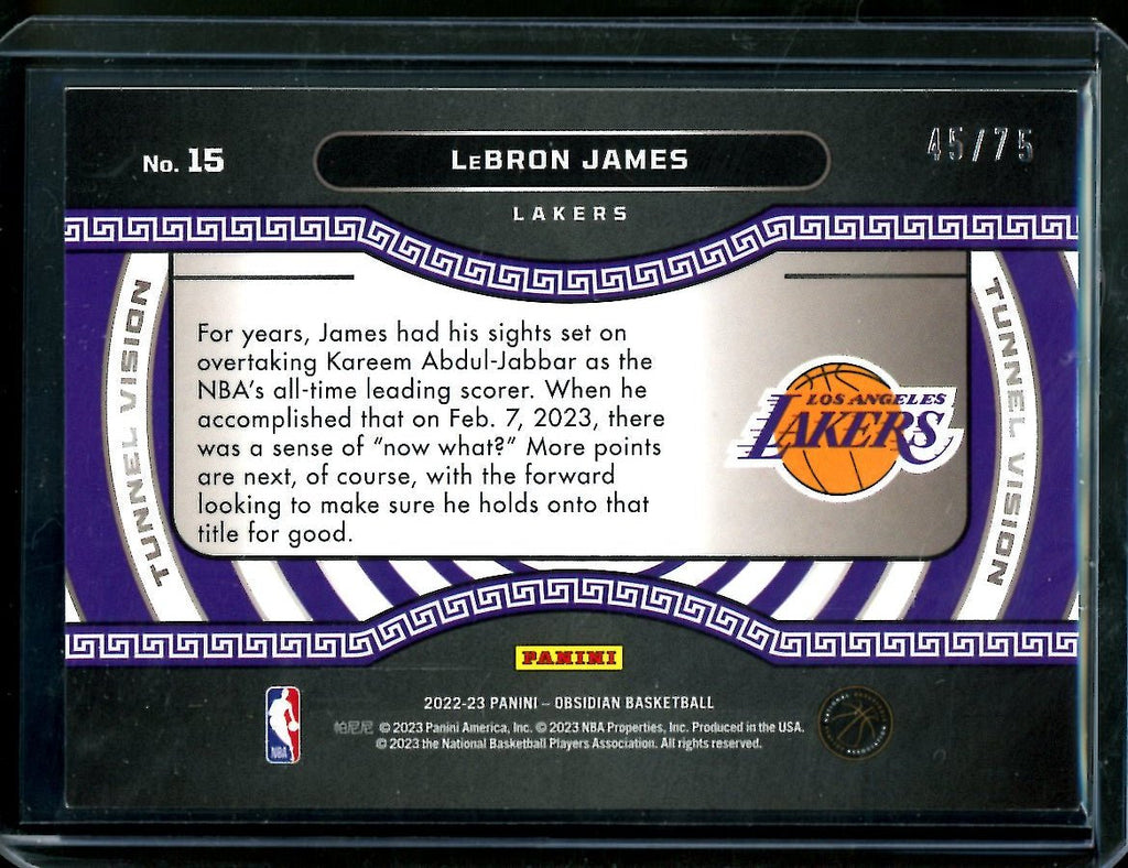 2022/23 Panini Obsidian LeBron James Tunnel Vision /75 Lakers