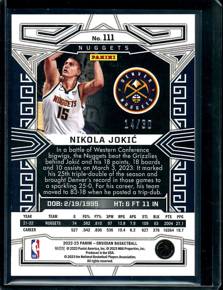 2022/23 Panini Obsidian Nikola Jokic Blue /30 Nuggets