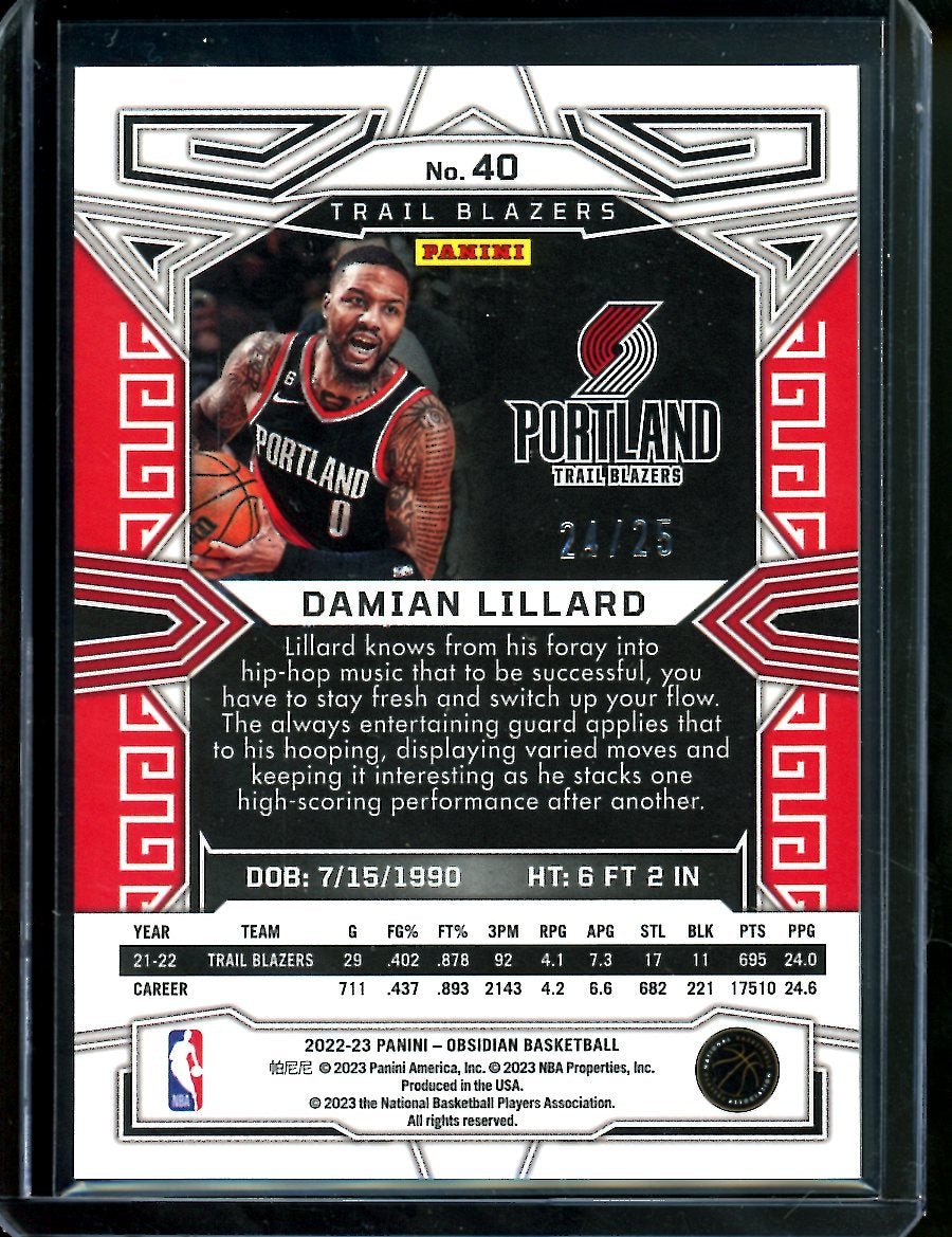 2022/23 Panini Obsidian Damian Lillard Green /25 Trailblazers