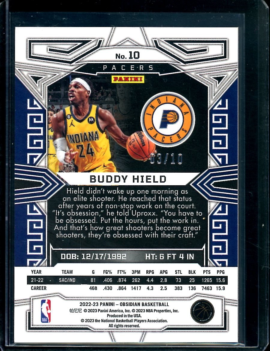 2022/23 Panini Obsidian Buddy Hield Gold /10 Pacers
