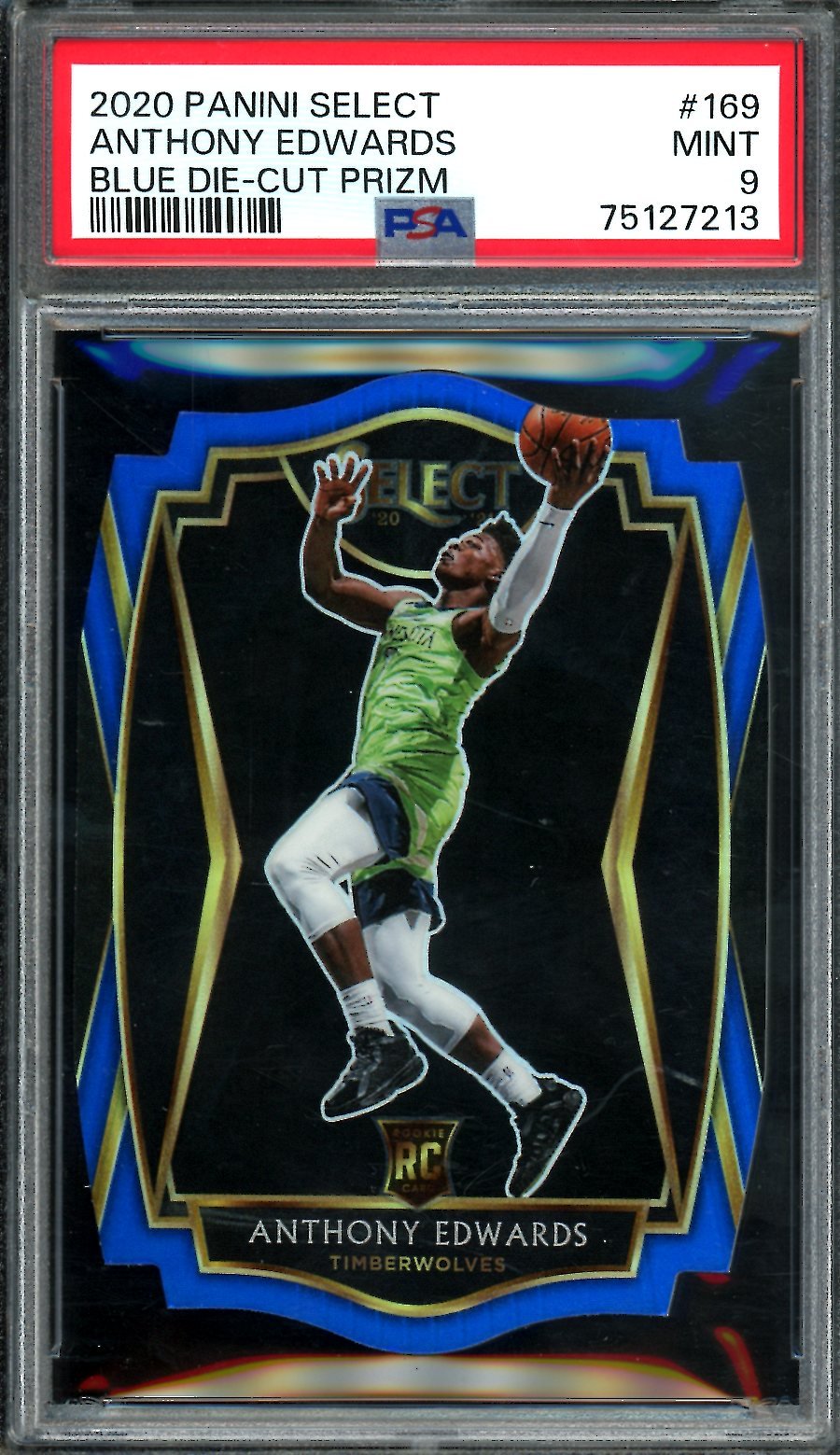 2020/21 Panini Select Anthony Edwards Rookie Blue Die Cut /249 PSA 9 Timberwolves
