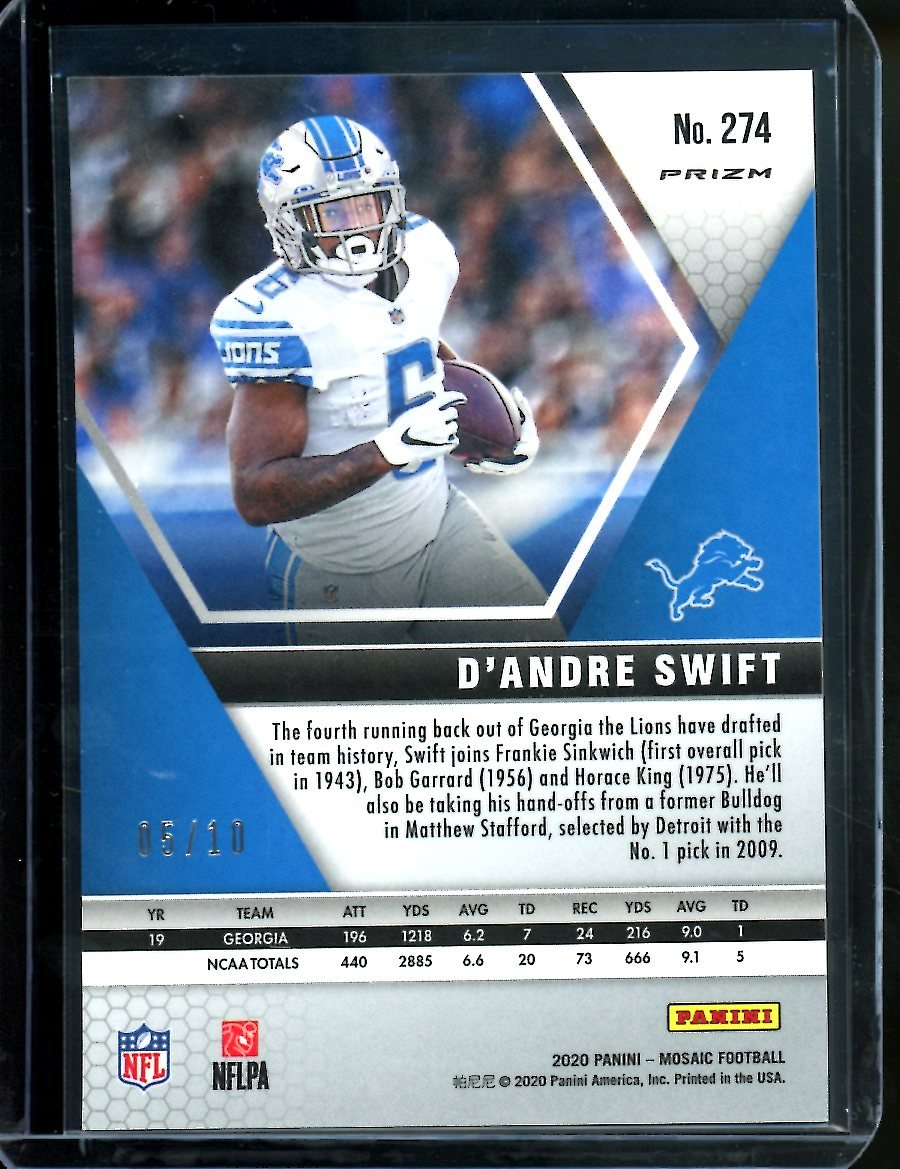 2020 Panini Mosaic D'Andre Swift Rookie Debut Pink Flouressent /10 Eagles