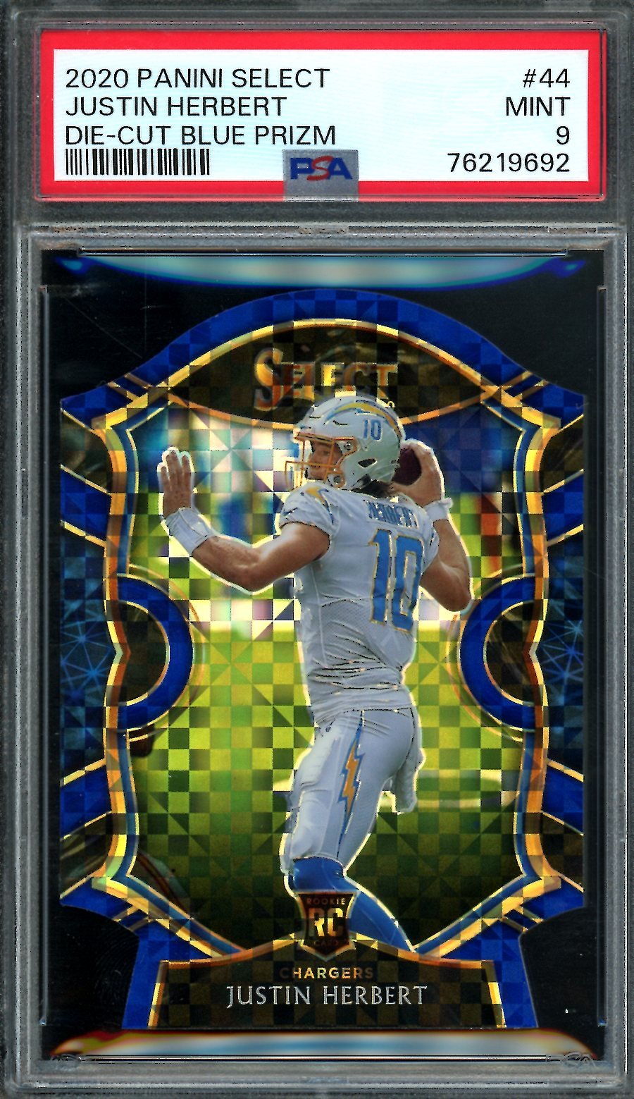 2020 Panini Select Justin Herbert Rookie Blue Prizm Die-Cut PSA 9 Chargers