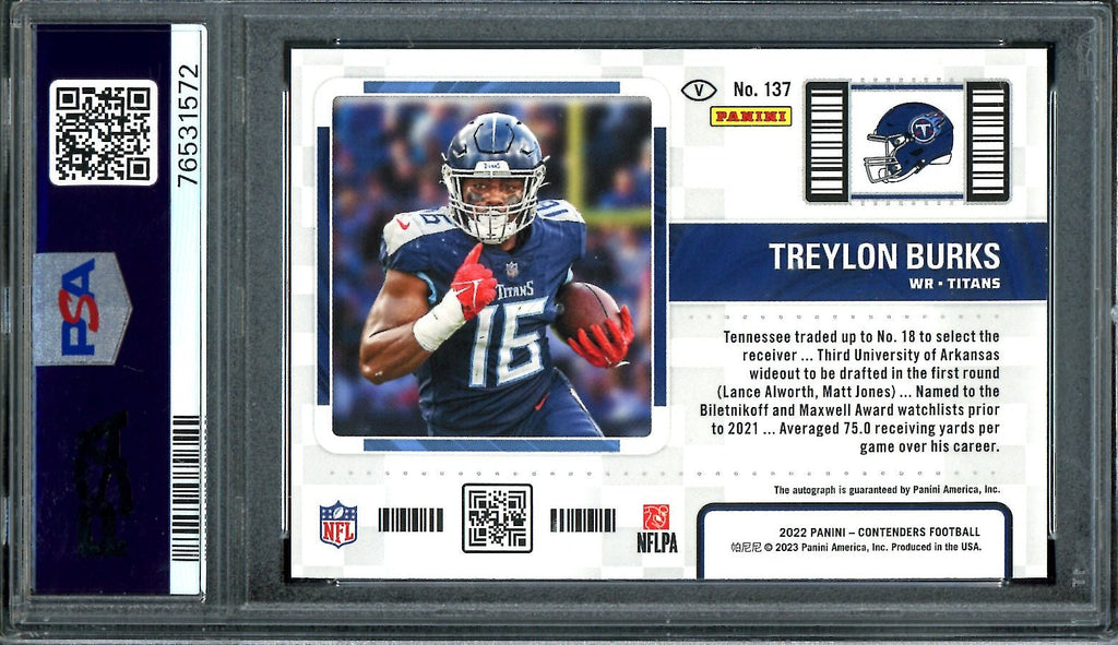 2022 Panini Contenders Treylon Burks Rookie Ticket Variation Auto PSA 9 Titans