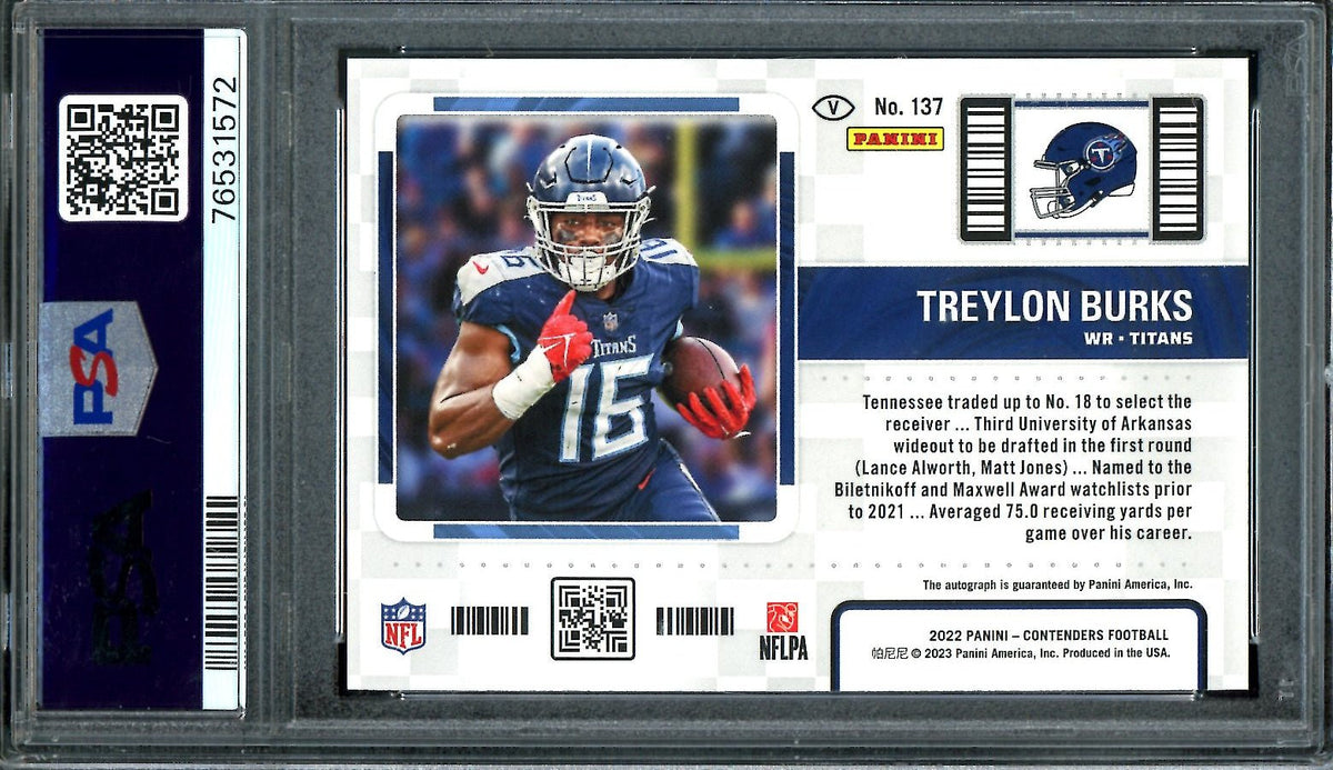 2022 Panini Contenders Treylon Burks Rookie Ticket Variation Auto PSA 9 Titans