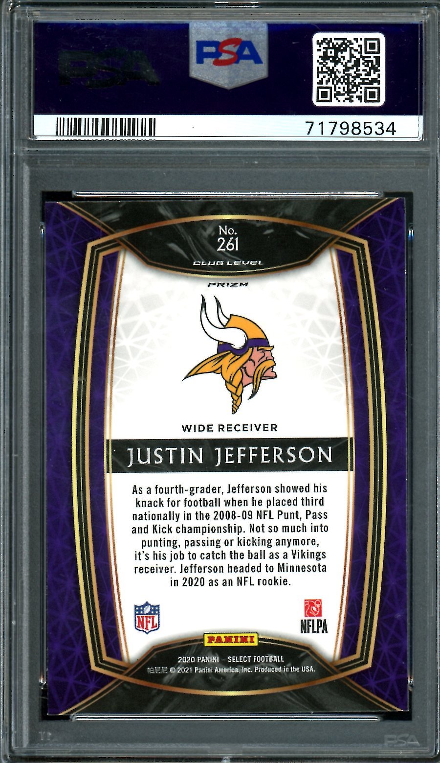 2020 Panini Select Justin Jefferson Rookie Silver PSA 10