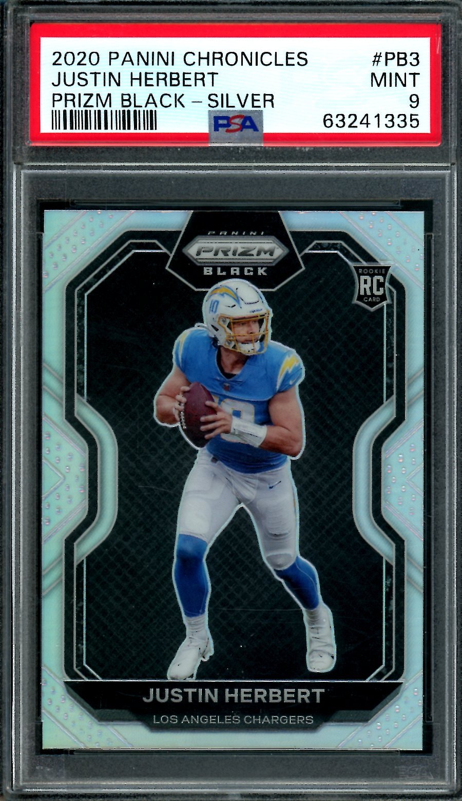 2020 Panini Chronicles Prizm Black Justin Herbert Rookie Silver PSA 9 Chargers