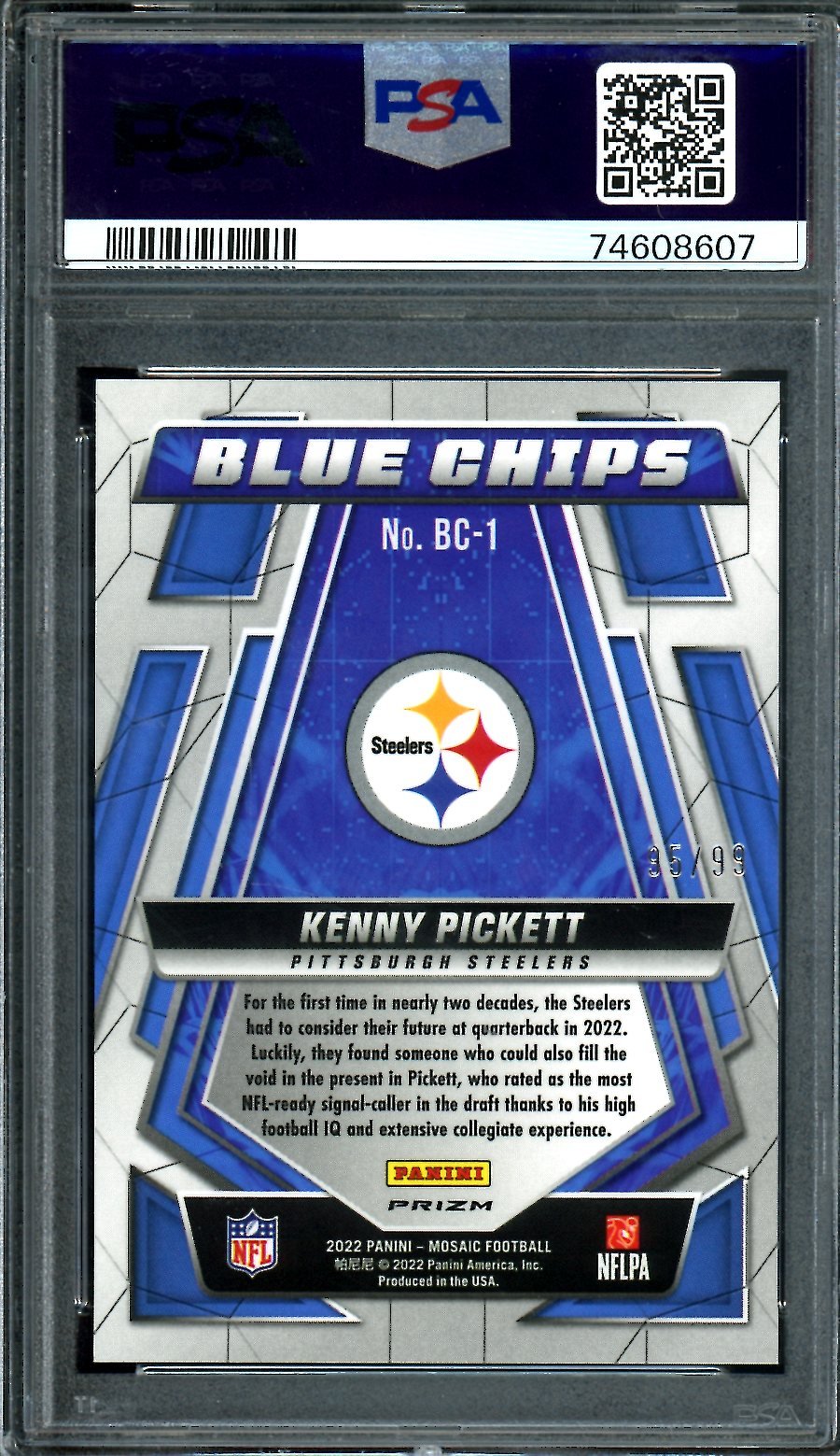 2022 Panini Mosaic Kenny Pickett Rookie Blue Chips Blue /99 PSA 9 Steelers