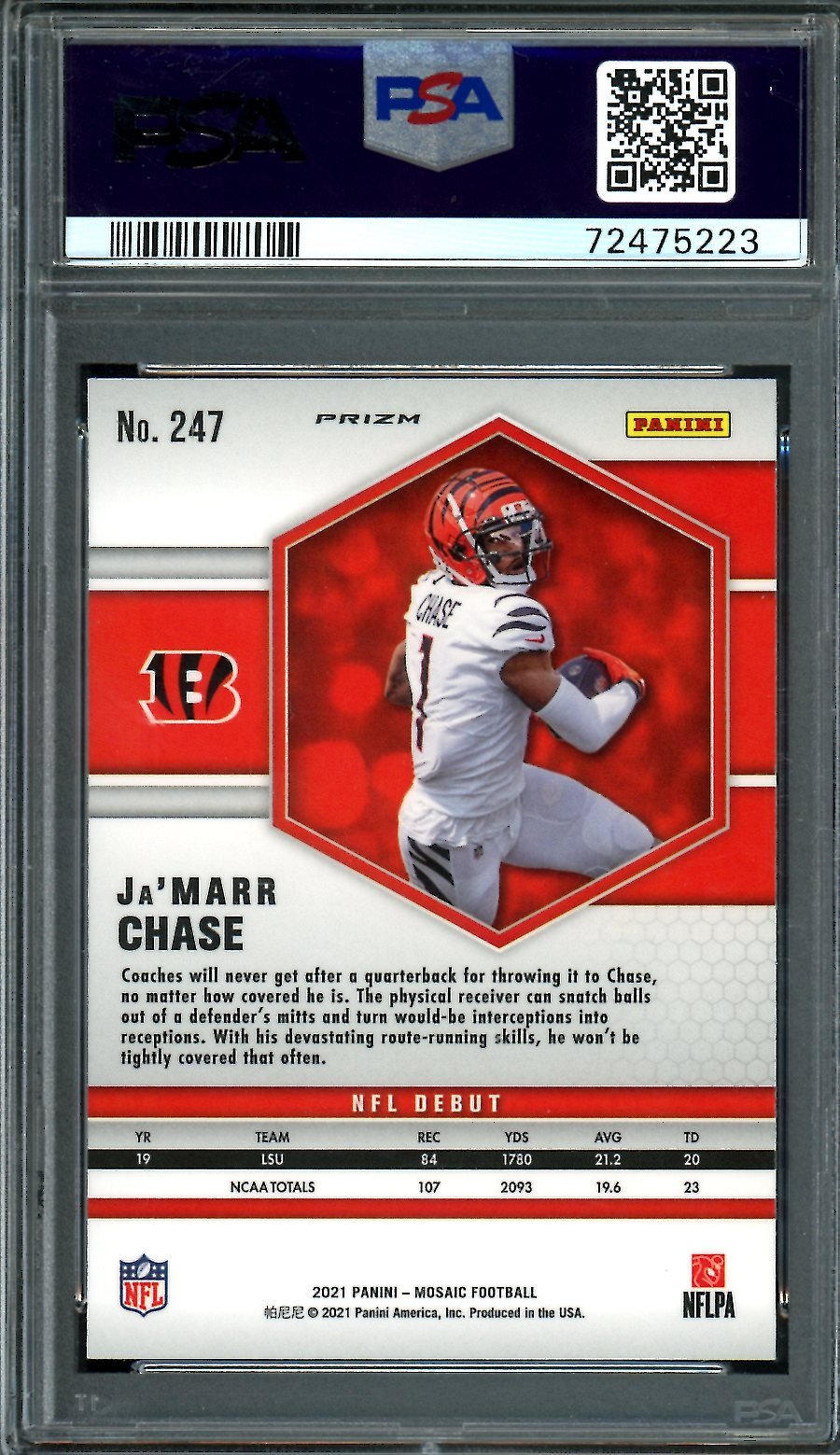 2021 Panini Mosaic Ja'Marr Chase Rookie Debut Green PSA 10 Bengals