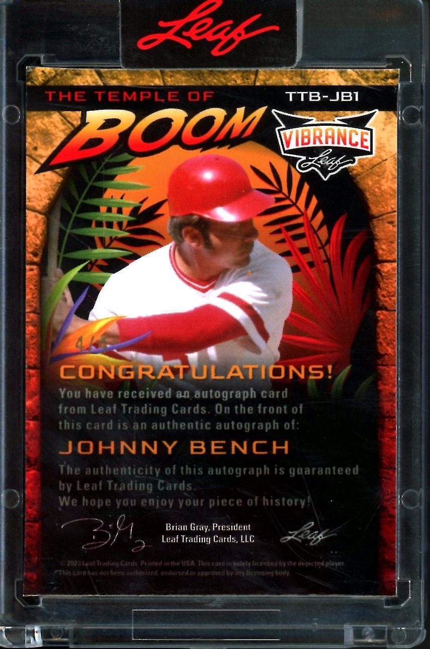 2023 Leaf Vibrance Johnny Bench The Temple of Boom Auto /4 Reds