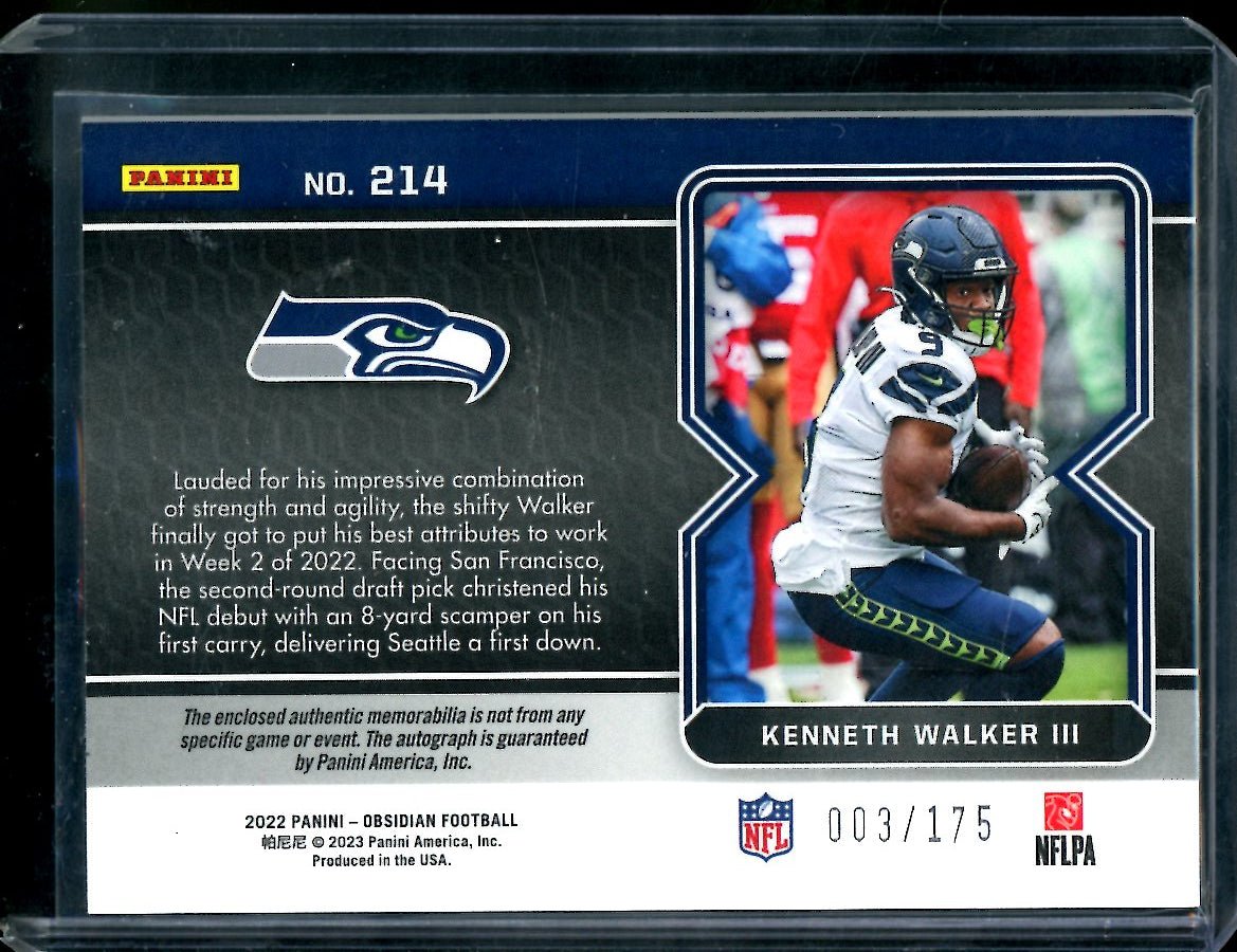 2022 Panini Obsidian Kenneth Walker III Rookie Auto RPA /175 Seahawks