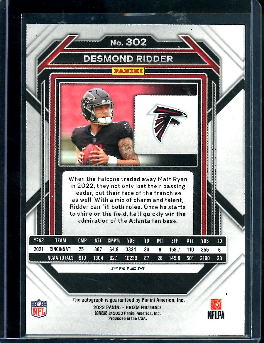 2022 Panini Prizm Desmond Ridder Rookie Silver Auto Falcons