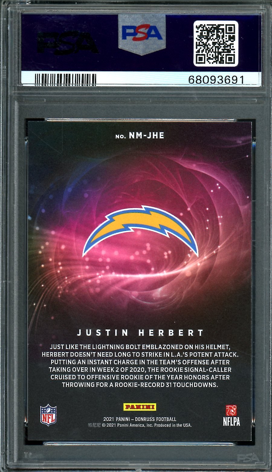 2021 Panini Donruss Justin Herbert Night Moves SSP PSA 9 Chargers