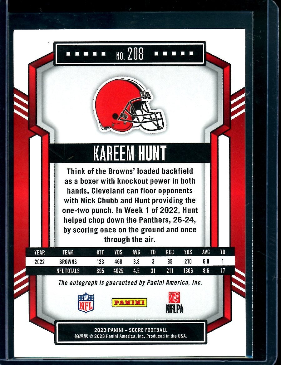 2023 Panini Score Kareem Hunt Red Auto /20 Browns