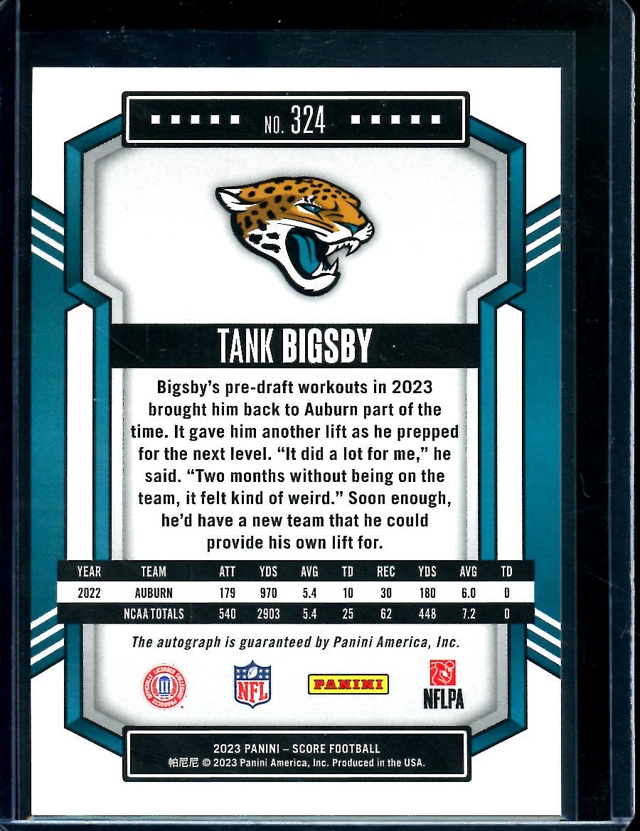 2023 Panini Score Tank Bigsby Rookie Auto Blue /35 Dolphins