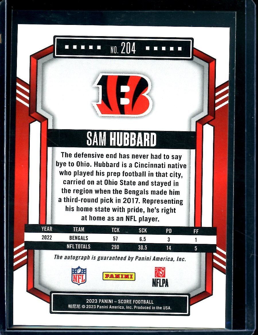 2023 Panini Score Sam Hubbard Gold Auto /50 Bengals