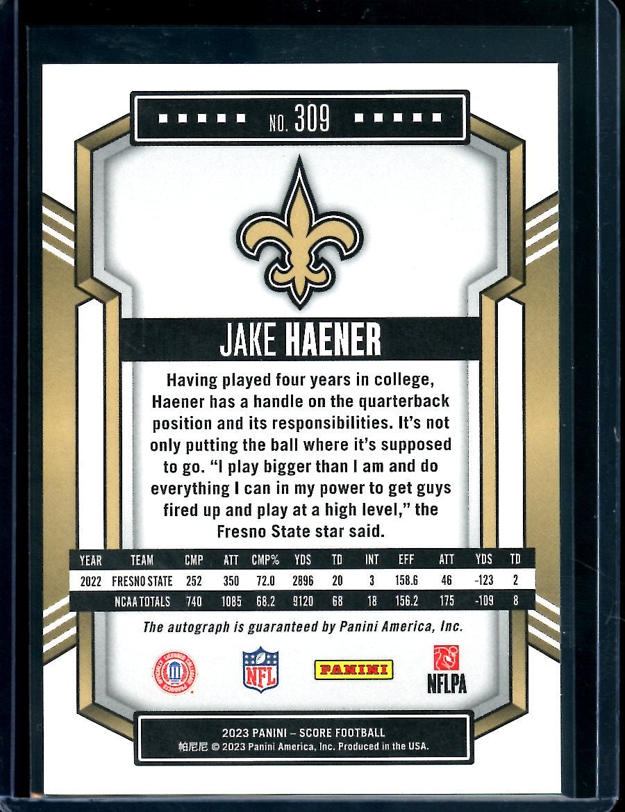 2023 Panini Score Jake Haener Rookie Auto Steelers