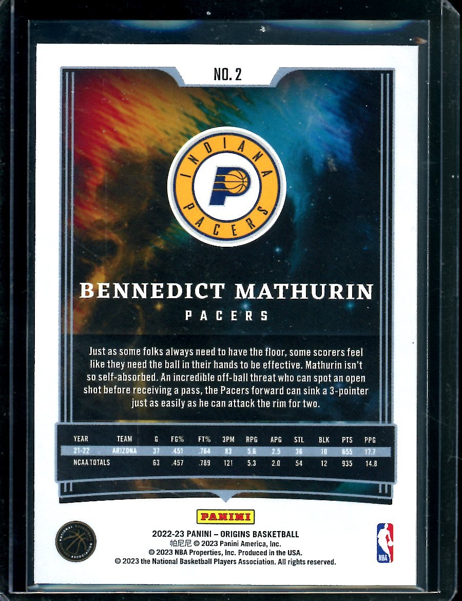 2022-23 Panini Origins Bennedict Mathurin Rookie Orange /75 Pacers