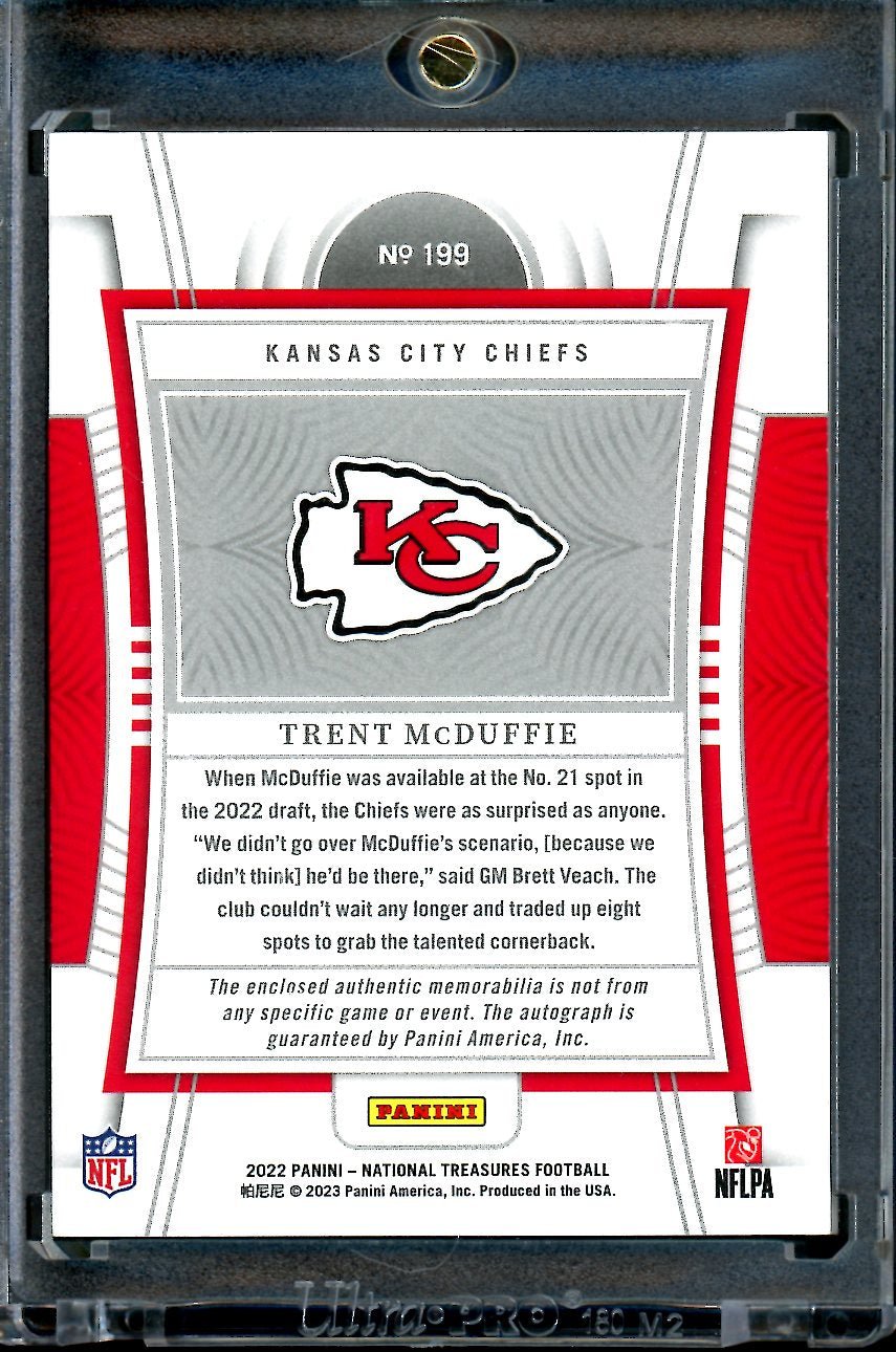2022 Panini National Treasures Trent McDuffie Rookie Stars & Stripes RPA /10 Chiefs