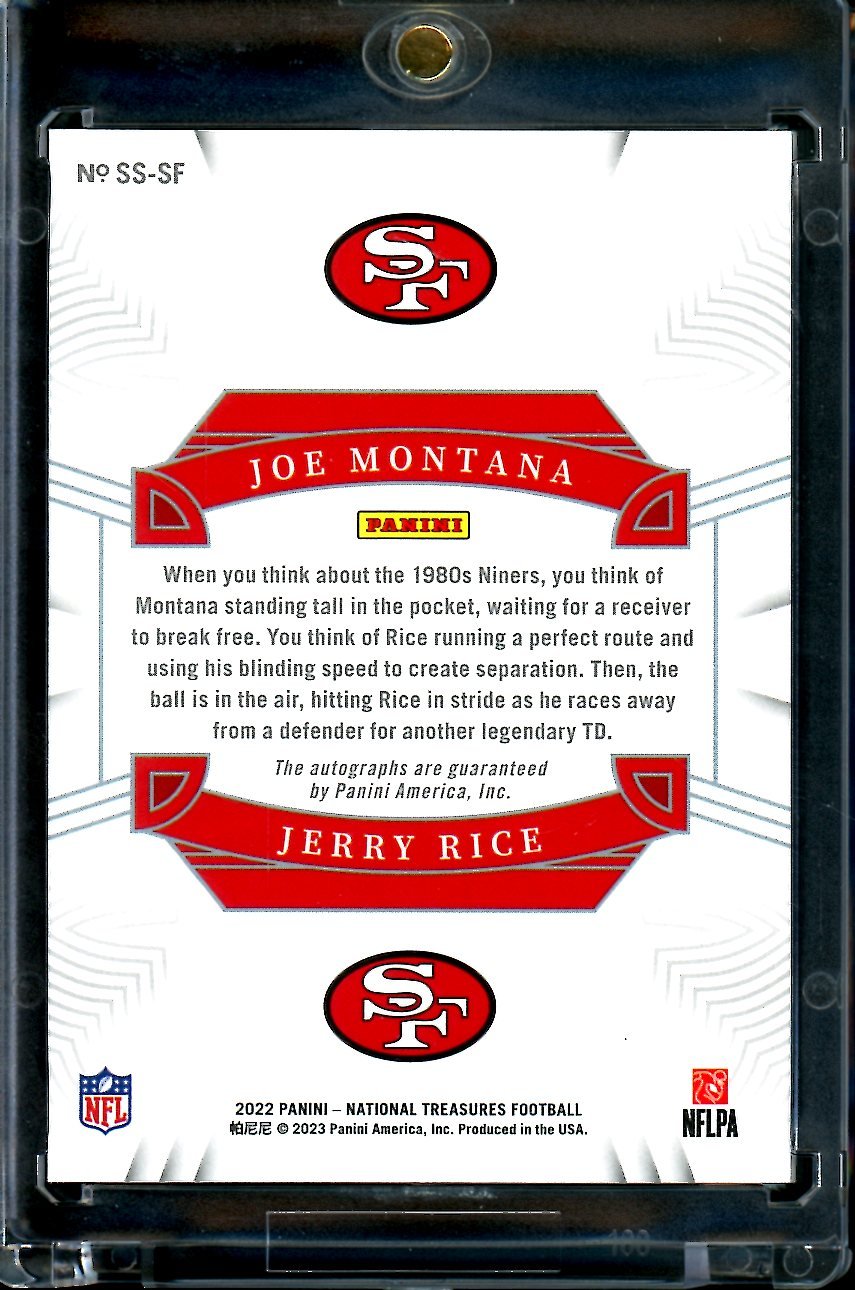 2022 Panini National Treasures Joe Montana/Jerry Rice Synced Signatures Auto /25 49ers