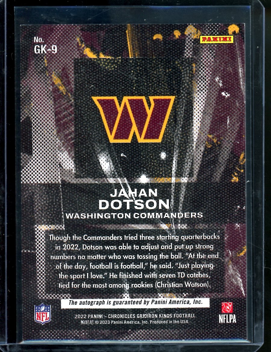 2022 Panini Chronicles Gridiron Kings Jahan Dotson Rookie Auto /75 Commanders