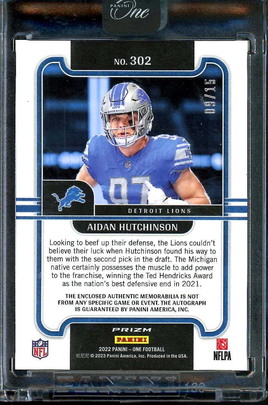 2022 Panini One Aidan Hutchinson Rookie RPA Gold Wave /15 Lions