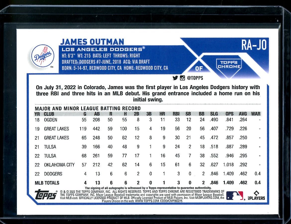 2023 Topps Chrome James Outman Rookie Auto Dodgers