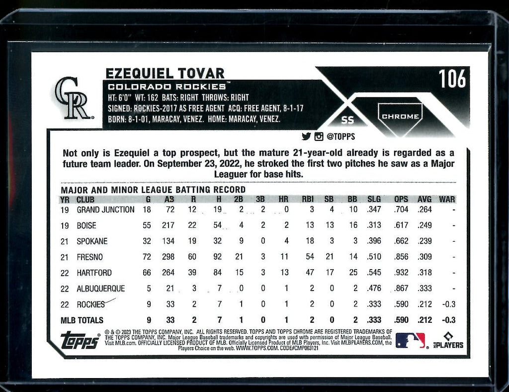 2023 Topps Chrome Ezequiel Tovar Rookie Gold /50 Rockies