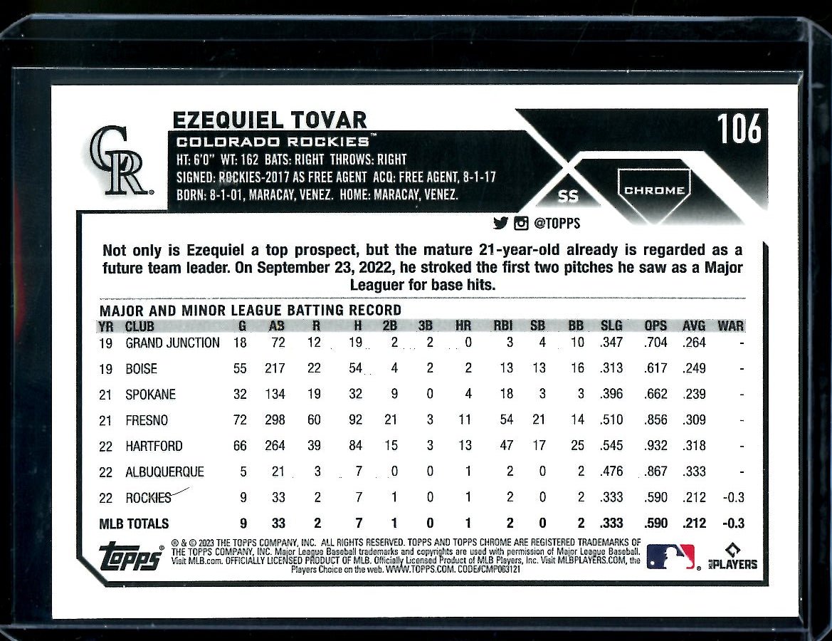2023 Topps Chrome Ezequiel Tovar Rookie Gold /50 Rockies