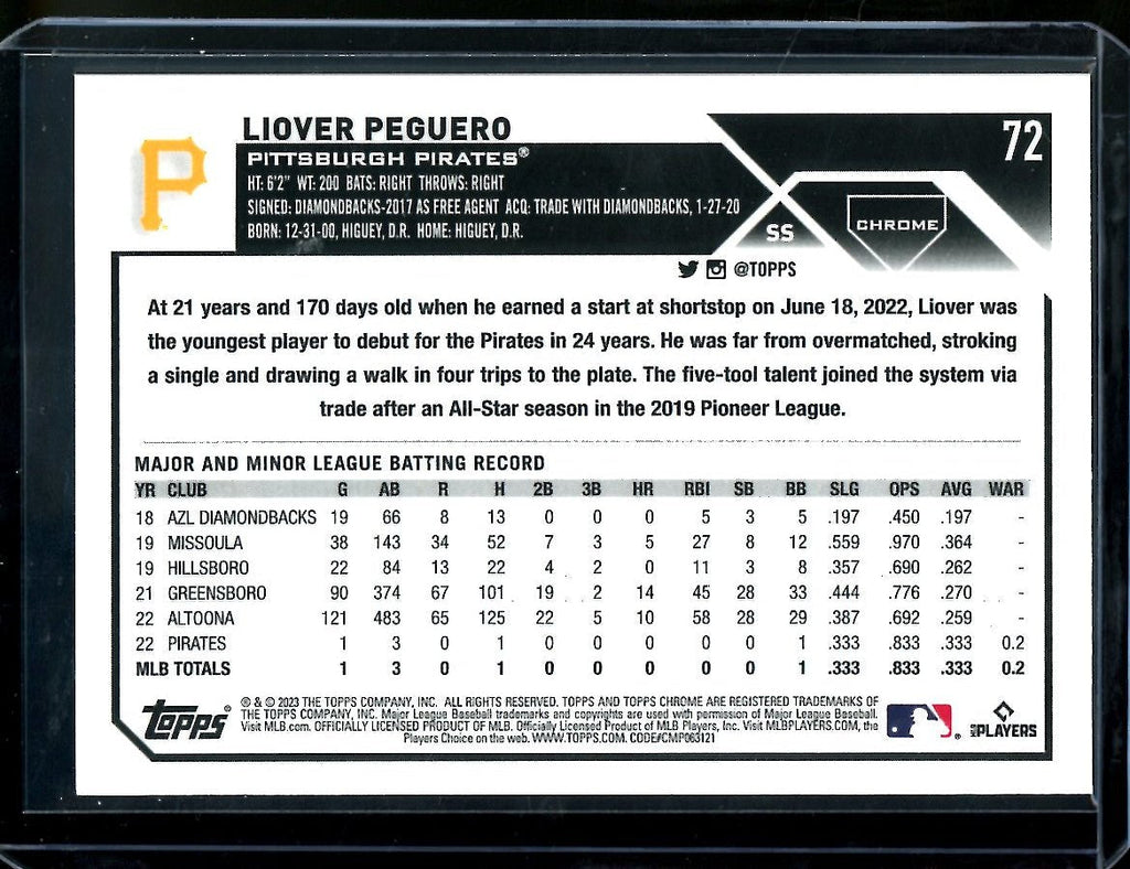 2023 Topps Chrome Liover Peguero Rookie Orange /25 Pirates