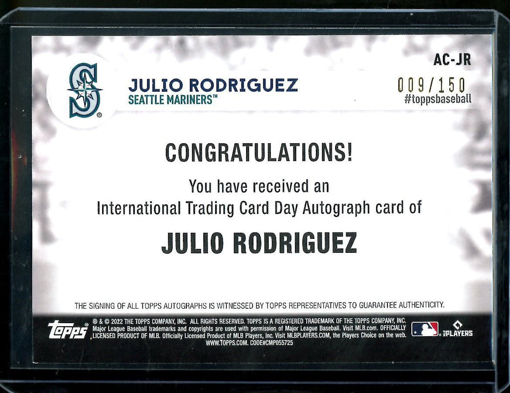 2022 Topps International Trading Card Day Julio Rodriguez Rookie Auto /150 Mariners