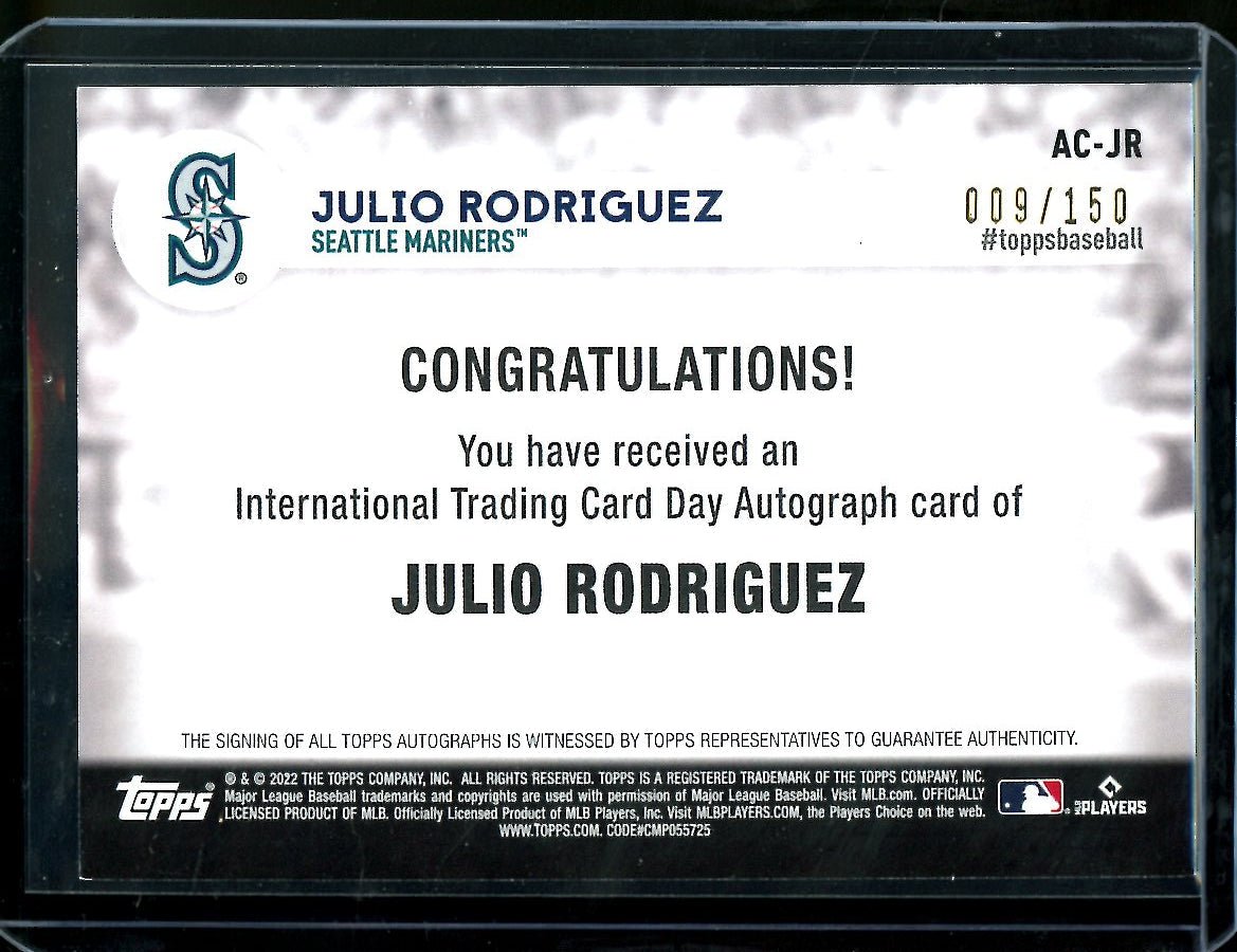 2022 Topps International Trading Card Day Julio Rodriguez Rookie Auto /150 Mariners