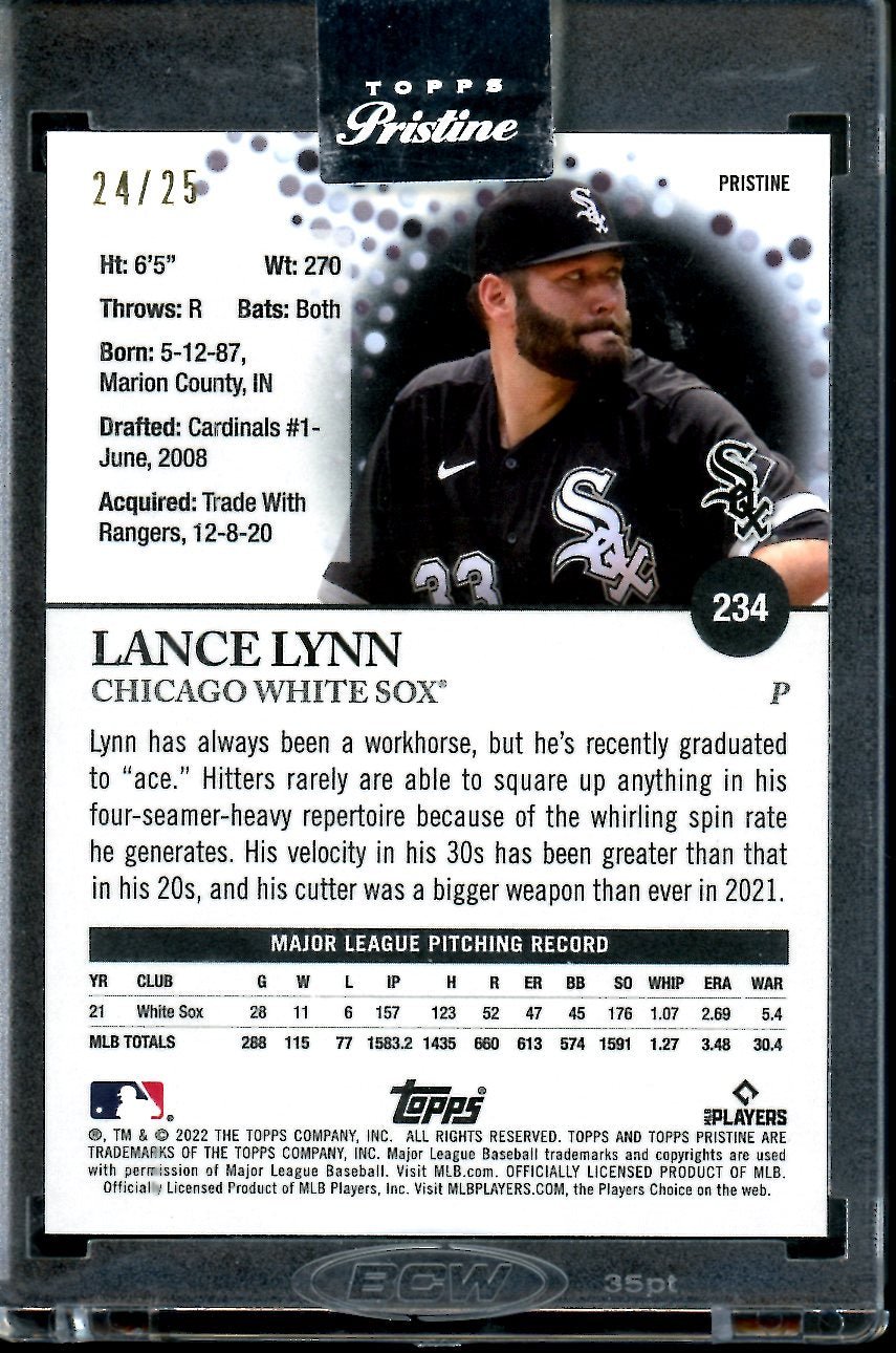 2022 Topps Prestine Lance Lynn Orange /25 Dodgers