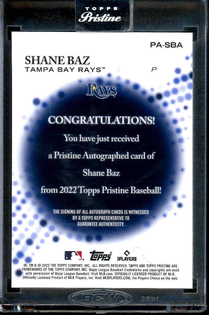 2022 Topps Prestine Shane Baz Rookie Auto Rays