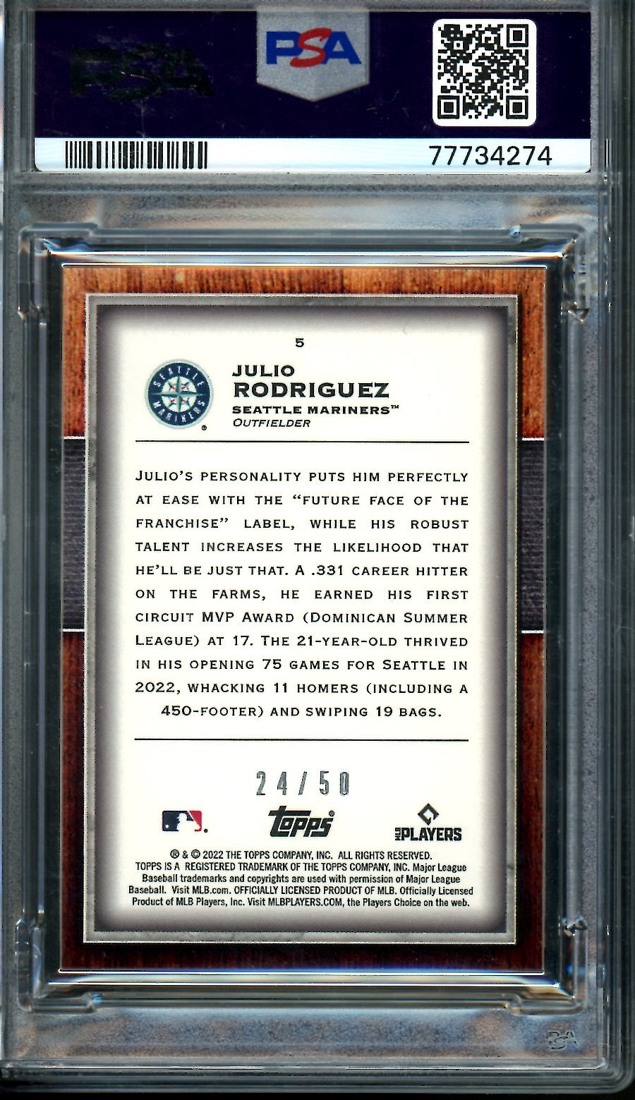 2022 Topps Transcendent Julio Rodriguez Rookie PSA 9 Mariners