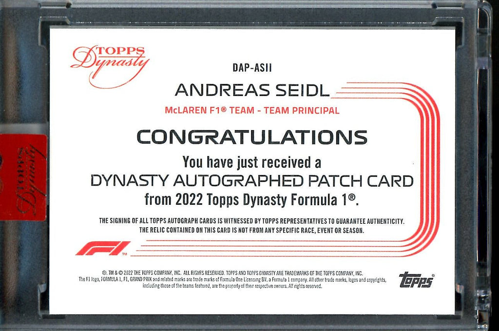 2022 Topps Dynasty Formula 1 Andreas Seidl Patch Auto 1/1 McLaren