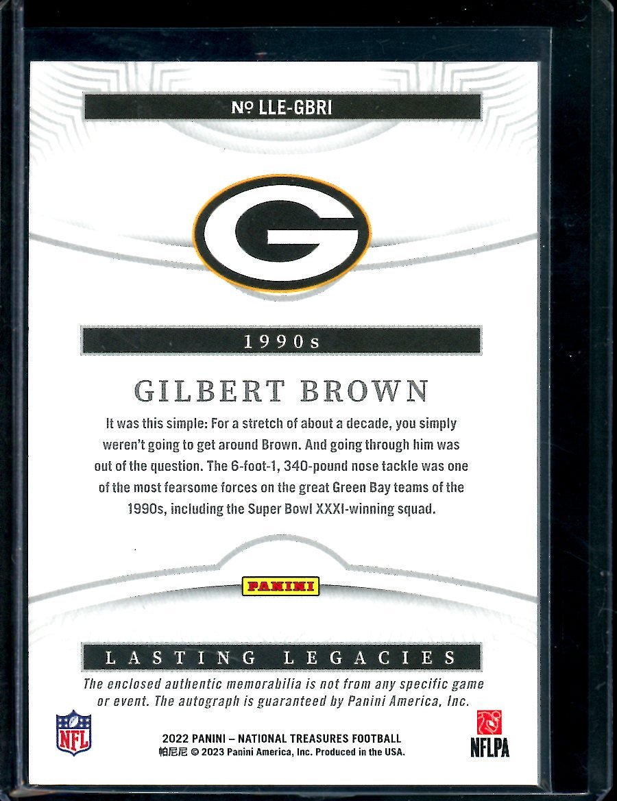 2022 Panini National Treasures Gilbert Brown Lasting Legends Patch Auto /99 Packers