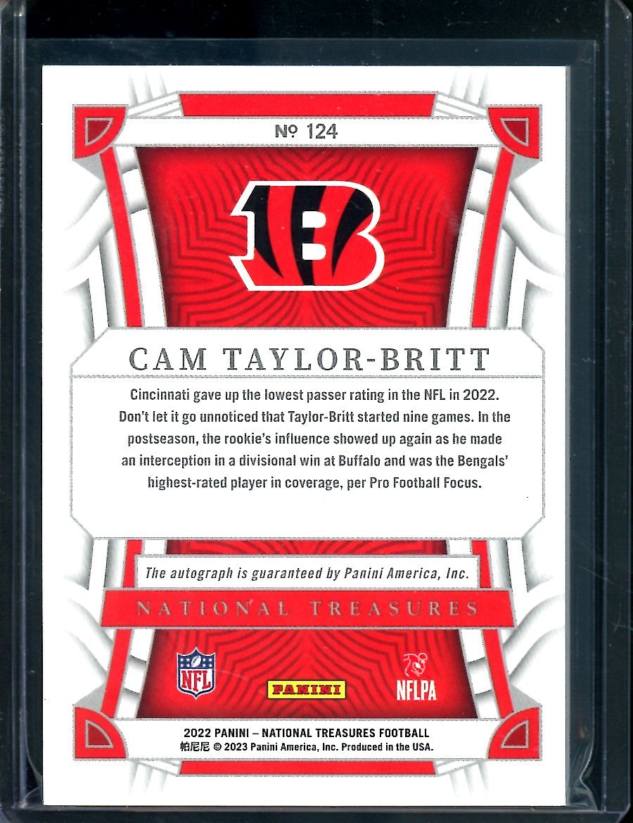 2022 Panini National Treasures Cam Taylor-Britt Rookie Auto Gold /10 Bengals