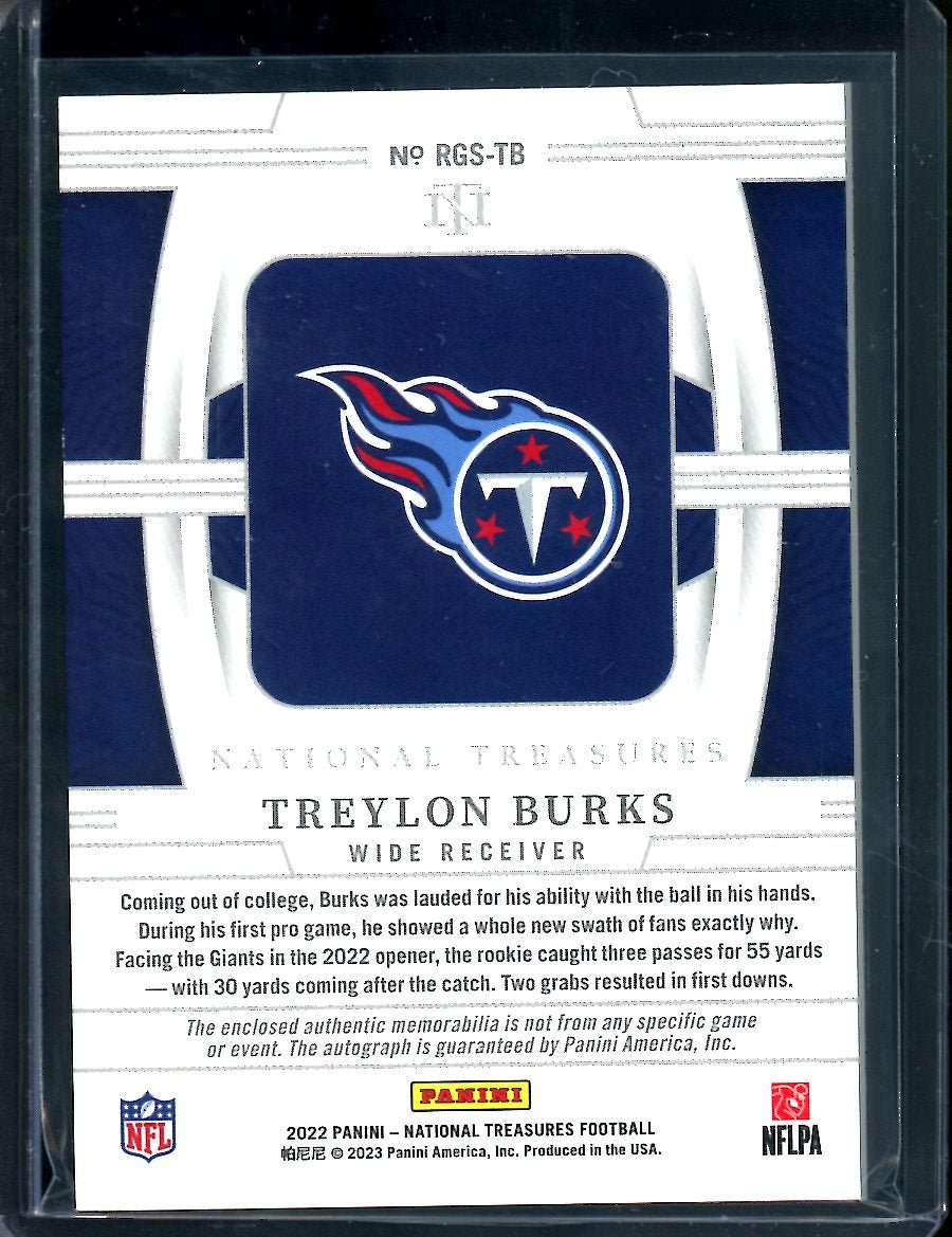 2022 Panini National Treasures Treylon Burks Rookie NFL Gear RPA /25 Titans