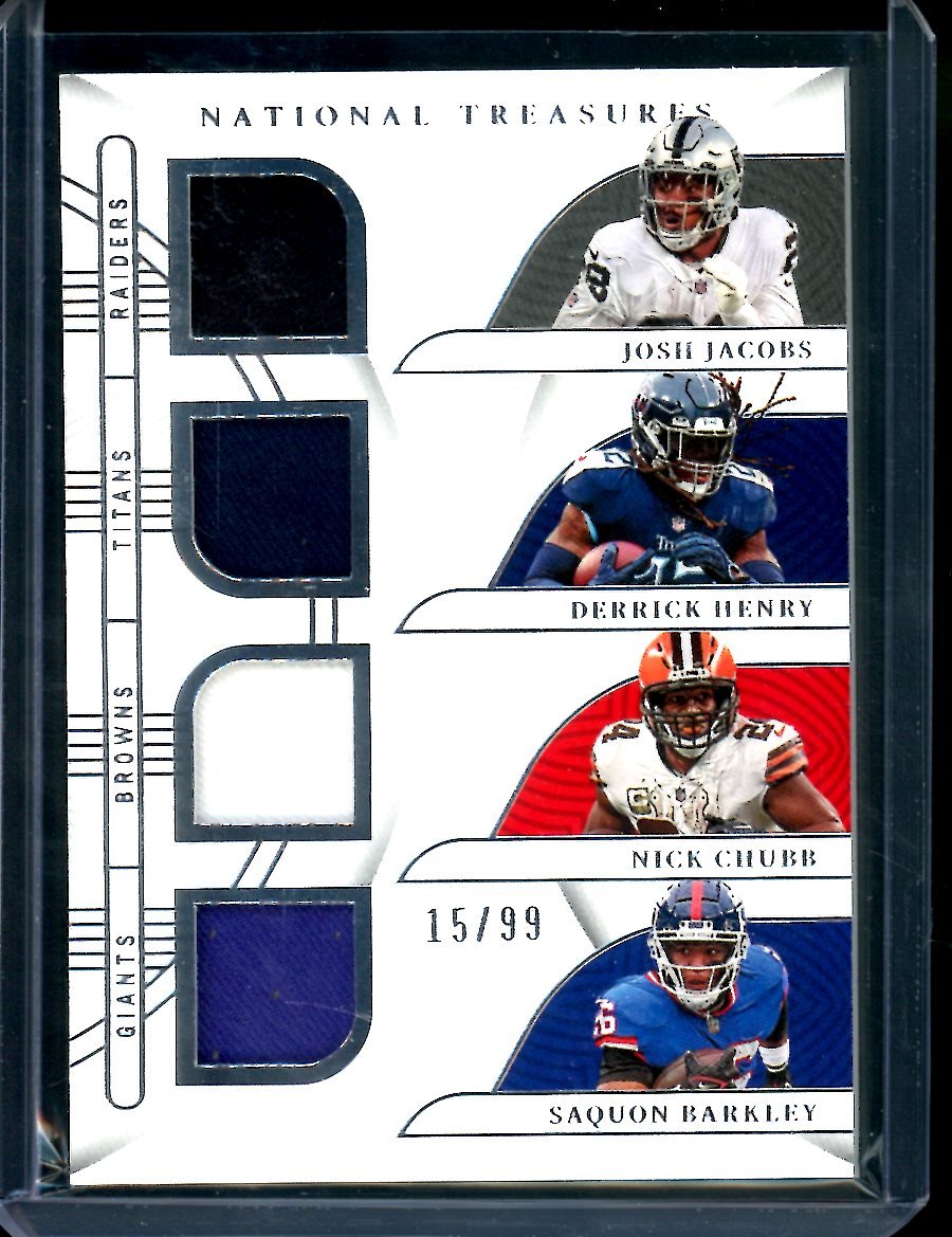 2022 Panini National Treasures Josh Jacobs/Derrick Henry/Nick Chubb/Saquon Barkley Quad Patch /99